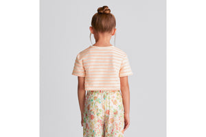 Kid's T-Shirt • Ivory Velvet Jersey Jacquard with Light Coral Pink Stripes