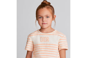 Kid's T-Shirt • Ivory Velvet Jersey Jacquard with Light Coral Pink Stripes