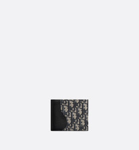 Saddle Wallet • Black Grained Calfskin Leather Marquetry with Beige and Black Dior Oblique Jacquard