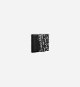 Saddle Wallet • Black Grained Calfskin Leather Marquetry with Beige and Black Dior Oblique Jacquard