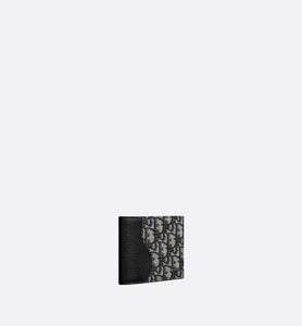 Saddle Wallet • Black Grained Calfskin Leather Marquetry with Beige and Black Dior Oblique Jacquard
