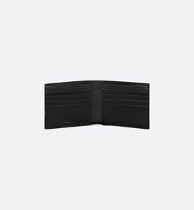 Saddle Wallet • Black Grained Calfskin Leather Marquetry with Beige and Black Dior Oblique Jacquard