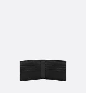 Saddle Wallet • Black Grained Calfskin Leather Marquetry with Beige and Black Dior Oblique Jacquard
