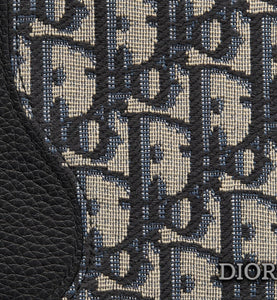 Saddle Wallet • Black Grained Calfskin Leather Marquetry with Beige and Black Dior Oblique Jacquard