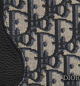Saddle Wallet • Black Grained Calfskin Leather Marquetry with Beige and Black Dior Oblique Jacquard