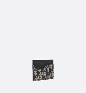 Saddle Card Holder • Black Grained Calfskin and Beige and Black Dior Oblique Jacquard