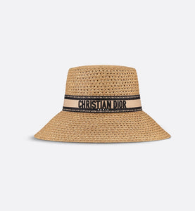 D-Bobby Large Brim Hat • Natural Straw with Beige and Black Embroidered Band