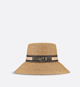 D-Bobby Large Brim Hat • Natural Straw with Beige and Black Embroidered Band