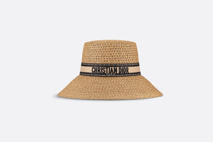 D-Bobby Large Brim Hat • Natural Straw with Beige and Black Embroidered Band