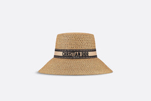 D-Bobby Large Brim Hat • Natural Straw with Beige and Black Embroidered Band