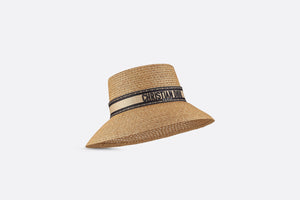 D-Bobby Large Brim Hat • Natural Straw with Beige and Black Embroidered Band