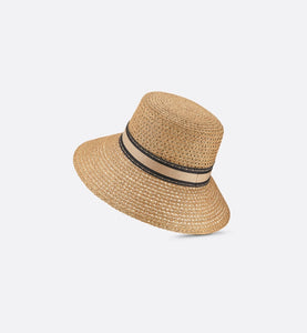 D-Bobby Large Brim Hat • Natural Straw with Beige and Black Embroidered Band