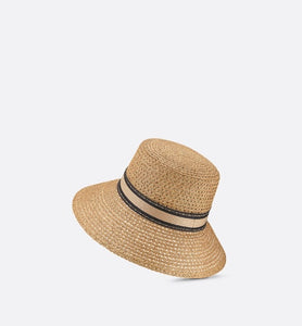 D-Bobby Large Brim Hat • Natural Straw with Beige and Black Embroidered Band