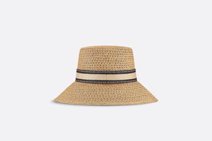 D-Bobby Large Brim Hat • Natural Straw with Beige and Black Embroidered Band