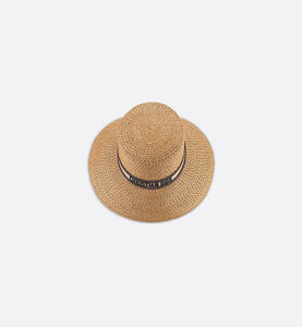 D-Bobby Large Brim Hat • Natural Straw with Beige and Black Embroidered Band