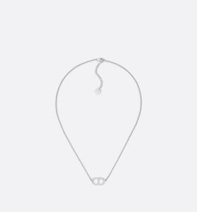 Petit CD Necklace • Silver-Finish Metal with White Crystals