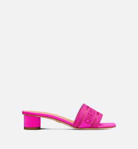 Dway Heeled Slide • Rani Pink Embroidered Satin and Cotton