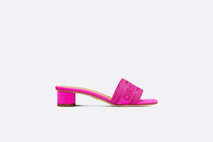Dway Heeled Slide • Rani Pink Embroidered Satin and Cotton