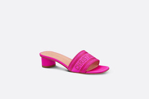 Dway Heeled Slide • Rani Pink Embroidered Satin and Cotton