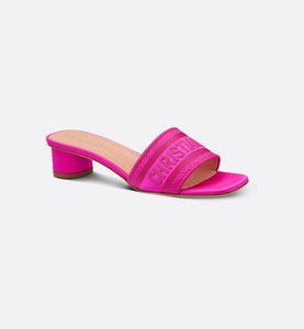 Dway Heeled Slide • Rani Pink Embroidered Satin and Cotton