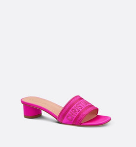 Dway Heeled Slide • Rani Pink Embroidered Satin and Cotton