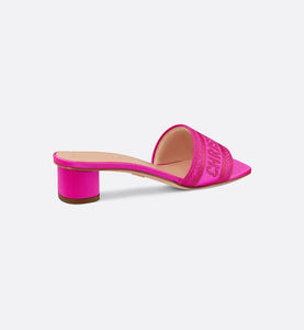 Dway Heeled Slide • Rani Pink Embroidered Satin and Cotton