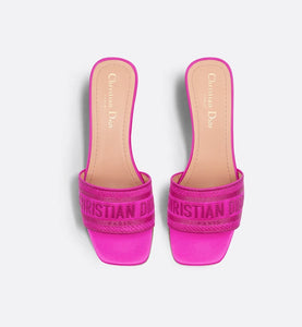 Dway Heeled Slide • Rani Pink Embroidered Satin and Cotton