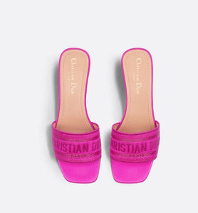 Dway Heeled Slide • Rani Pink Embroidered Satin and Cotton