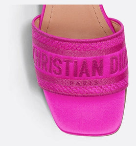 Dway Heeled Slide • Rani Pink Embroidered Satin and Cotton