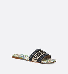 Dway Slide • White Multicolor Embroidered Cotton with Étoile de Voyage Motif