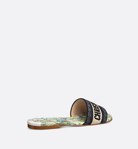 Dway Slide • White Multicolor Embroidered Cotton with Étoile de Voyage Motif
