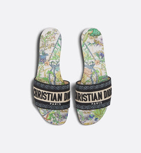 Dway Slide • White Multicolor Embroidered Cotton with Étoile de Voyage Motif