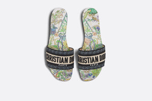 Dway Slide • White Multicolor Embroidered Cotton with Étoile de Voyage Motif