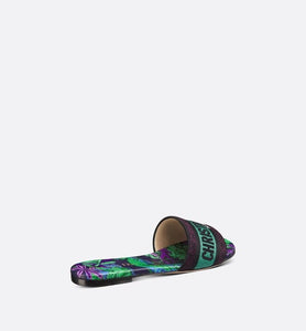 Dway Slide • Embroidered Cotton and Purple Multicolor Toile de Jouy Voyage Motif