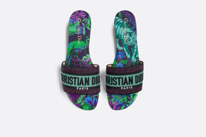 Dway Slide • Embroidered Cotton and Purple Multicolor Toile de Jouy Voyage Motif