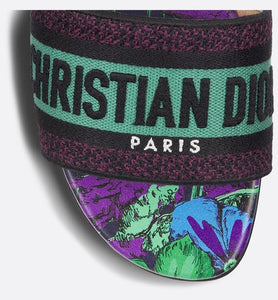 Dway Slide • Embroidered Cotton and Purple Multicolor Toile de Jouy Voyage Motif