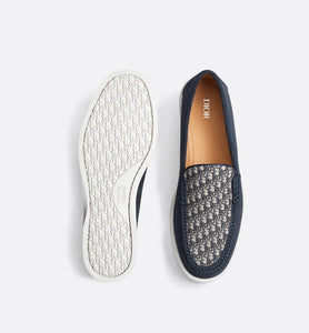 Dior Granville Loafer • Navy Blue Suede with Beige and Black Dior Oblique Jacquard