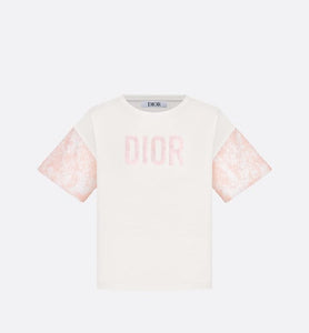 Kid's T-Shirt • Ivory Cotton Jersey and Sequin-Embroidered Tulle with Pink and Ivory Lily of the Valley Print
