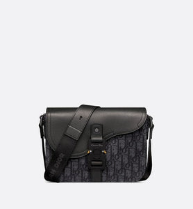 Mini Saddle Bag with Strap • Black Dior Oblique Jacquard and Grained Calfskin