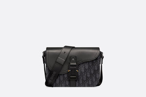 Mini Saddle Bag with Strap • Black Dior Oblique Jacquard and Grained Calfskin