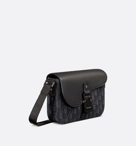 Mini Saddle Bag with Strap • Black Dior Oblique Jacquard and Grained Calfskin