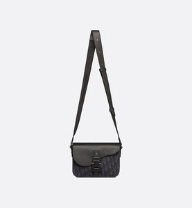 Mini Saddle Bag with Strap • Black Dior Oblique Jacquard and Grained Calfskin