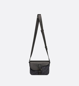 Mini Saddle Bag with Strap • Black Dior Oblique Jacquard and Grained Calfskin