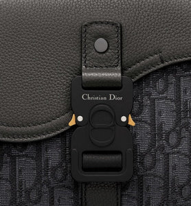 Mini Saddle Bag with Strap • Black Dior Oblique Jacquard and Grained Calfskin
