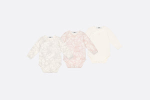 Gift Set with Three Long-Sleeved Onesies • Ivory Cotton Interlock with Pink and Light Gray Lily of the Valley Print