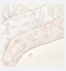Gift Set with Three Long-Sleeved Onesies • Ivory Cotton Interlock with Pink and Light Gray Lily of the Valley Print