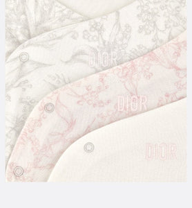 Gift Set with Three Long-Sleeved Onesies • Ivory Cotton Interlock with Pink and Light Gray Lily of the Valley Print