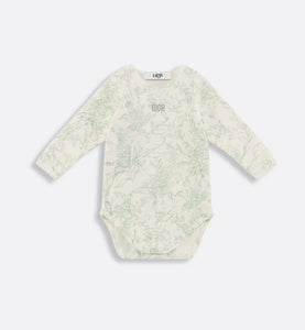 Gift Set with Three Long-Sleeved Onesies • Ivory Cotton Interlock with Green and Gray Lily of the Valley Print