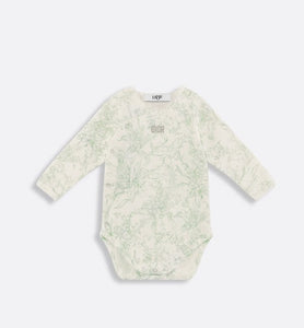 Gift Set with Three Long-Sleeved Onesies • Ivory Cotton Interlock with Green and Gray Lily of the Valley Print