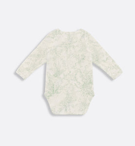 Gift Set with Three Long-Sleeved Onesies • Ivory Cotton Interlock with Green and Gray Lily of the Valley Print